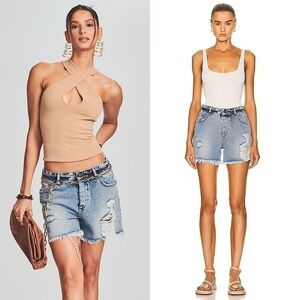 NWT RETROFETE SEROYA 90s High Waist Ripped Distressed Denim Cutoff Jean Short 29